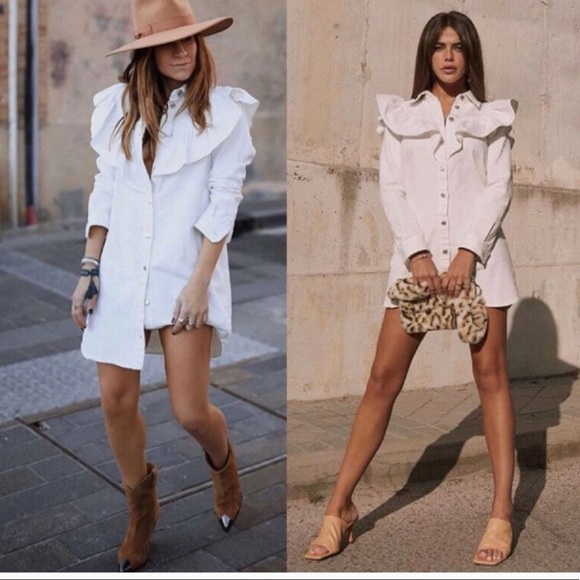 Zara Dresses & Skirts - Zara mini denim dress , off white white ruffle